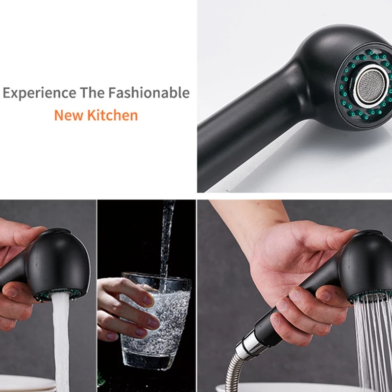  Wf-7005 Kitchen Faucet 360 Degree Rotation Pull Out Kitchen Sink Faucet Water Saving Polished Black - 4000080529719