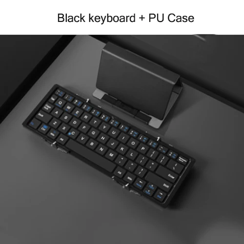 Black and PU case B. O. W портативная складная Bluetooth клавиатура, карманный размер складная беспроводная мини и тонкая клавиатура для андрод/ios планшетов и телефонов - Цвет: Black and PU case