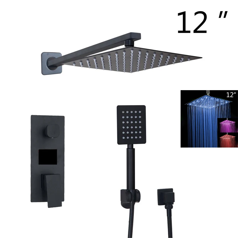 LED 12 inch shower B Monite черный латунь Насадки для душа 2 канальный цифровой Дисплей смесители Ванная комната душевой кран 3-функции цифровой смеситель для душа комплект - Цвет: LED 12 inch shower B
