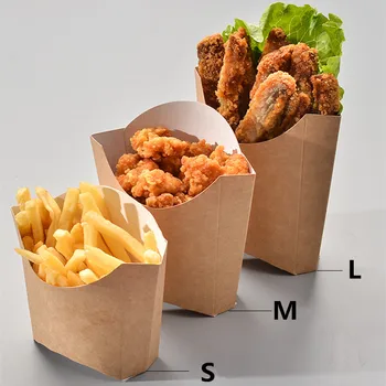 

50pcs High quality french fries box kraft paper box disposable takeaway carton chicken rice fried chicken box snack packing box