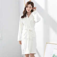 Белое Фланелевое ночное белье женское банное Одноцветный халат пижамы осенне-зимнее платье кимоно халат ночная рубашка коралловый флис домашняя одежда