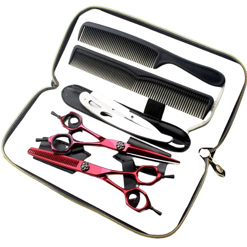 

6 Inch Red Japan 9CR Stainless Steel Thinning Cutting Razor Hair Salon Scissors Set