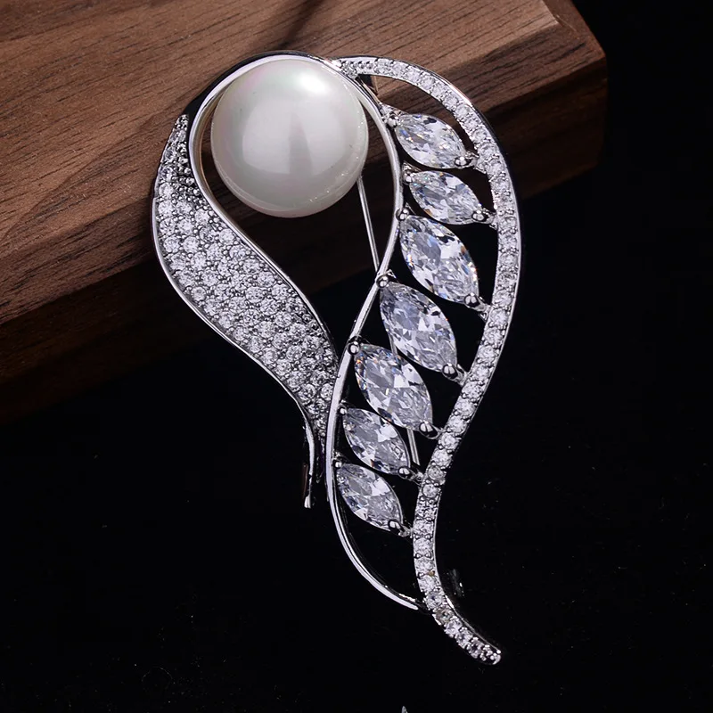 

Korean-style Fashion Clothing Pearl Zircon Brooch Women's Top Grade Overcoat Suit Corsage Versatile Elegant Brooch