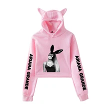 Harajuku Ariana Grande модный короткий свитшот с кошачьими ушками сексуальный пуловер с капюшоном Kpop женские топы пальто