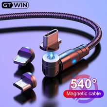 Gtwin 540 cabo magnético micro usb tipo c carregador de ímã do telefone de carregamento rápido para o iphone 11 pro x max 6 7 8 plus samsung xiaomi