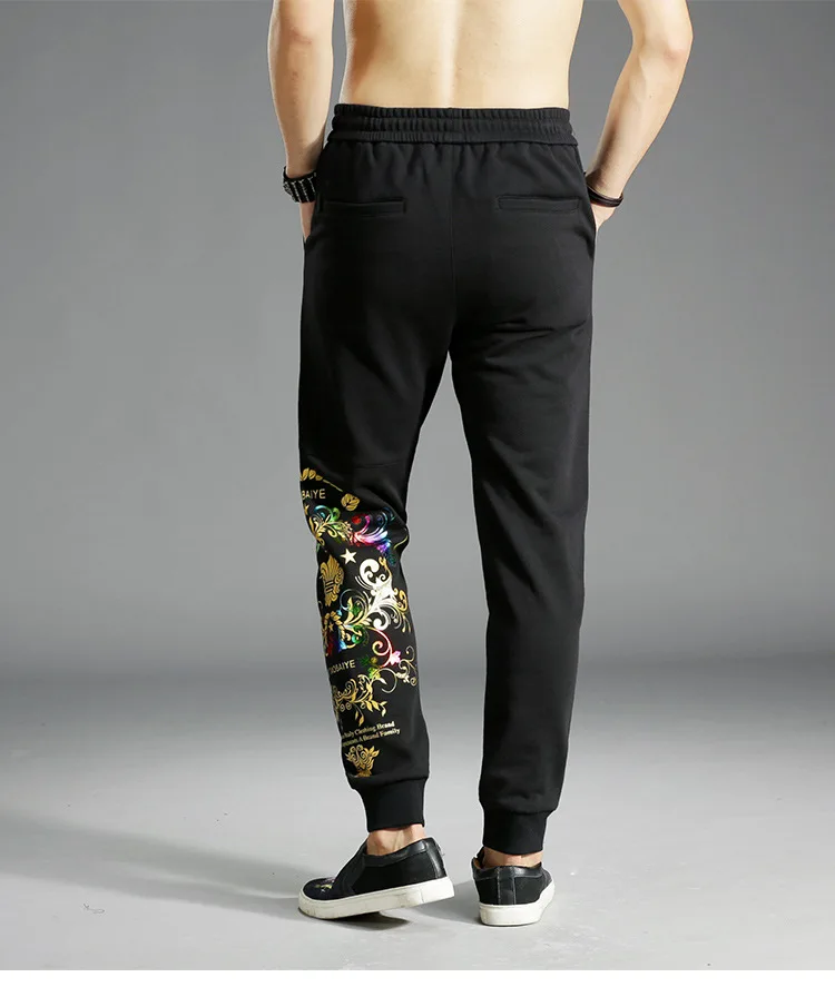 Autumn And Winter Bronzing Printed Casual Pants Men'S Wear Slim Fit Pure Cotton Skinny Trousers Thick Hoodie Cotton 380G/M2 9907