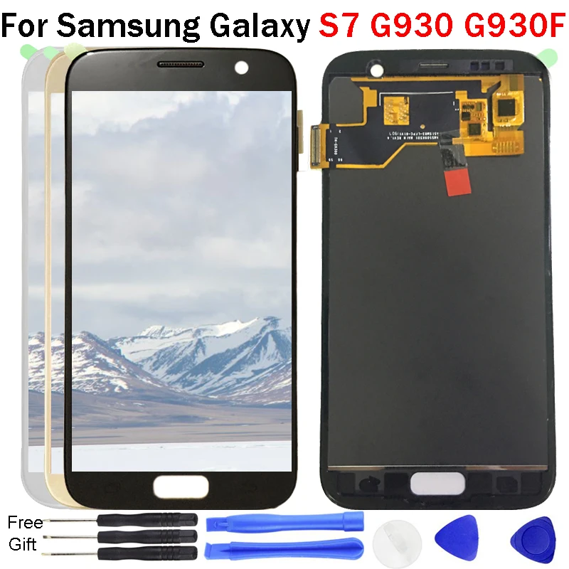 Tanie Wyświetlacz S7 do Samsung Galaxy S7 G930 G930A G930F wyświetlacz LCD montaż digitizera ekranu dotykowego 100% Test TFT regulowany jasny