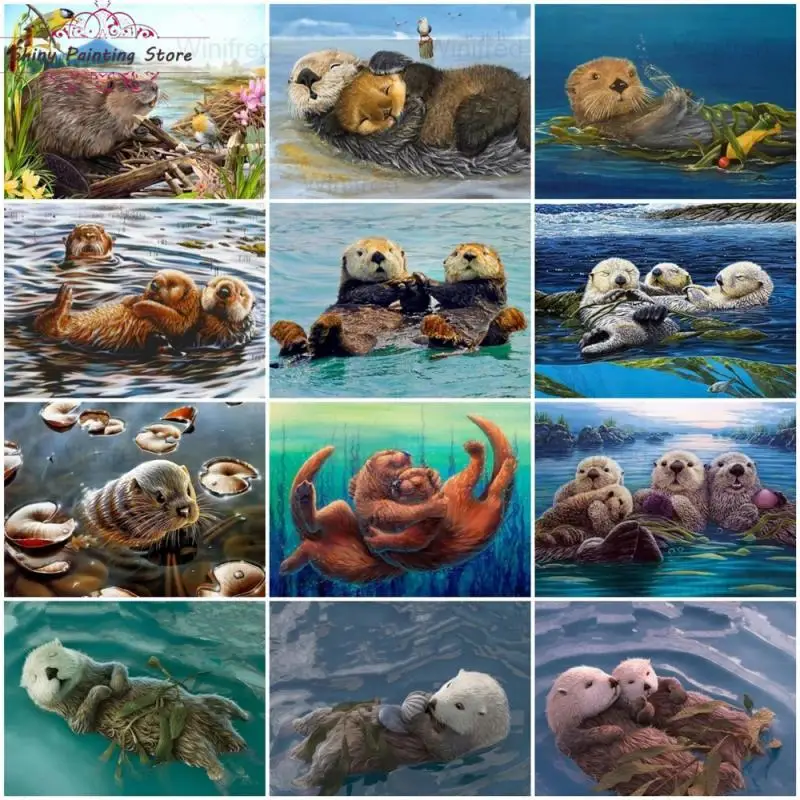 

5D DIY Diamond Painting Animal Otter Full Square Round Drill Cross Stitch Kit Diamond Embroidery Home Decoration Handmade Gift