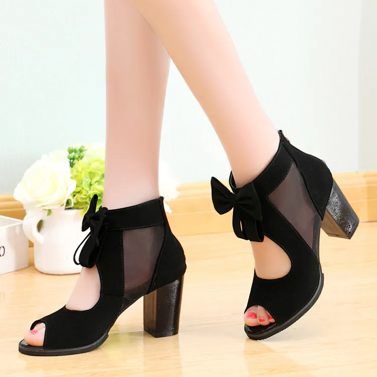 

2018 Spring Summer New Style High-Heel Bow Open-toed Shoes Slimming Gauze Sexy Versatile WOMEN'S Sandals