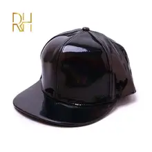 Shining PU Flat Brim Baseball Hats For Boys Girls Solid Snapbacks Cap PUNK Street Dancer Leather Cool Hip Hop Caps RH