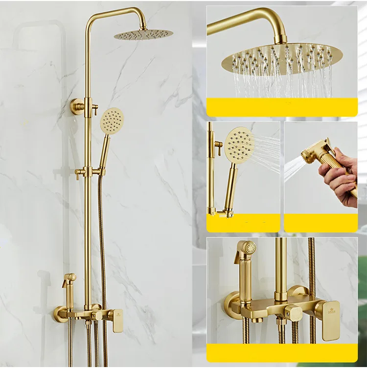 style 2 brushed gold Смесители для ванной и душа матовый золотой душевой набор ванный кран смеситель ручной настенный для душа ливень, Ванная кран Душ - Цвет: style 2 brushed gold