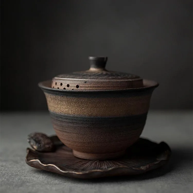 Винтажная японская грубая керамика Gaiwan, чайная супница, ржавчина, глазурь, ручная работа, керамическая чайная чашка, чайная чаша, домашний декор