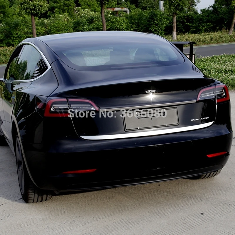 Для Tesla модель 3 Нержавеющая Нижняя отделка багажного отделения задняя крышка двери литье отделка протекто стикер 2 шт