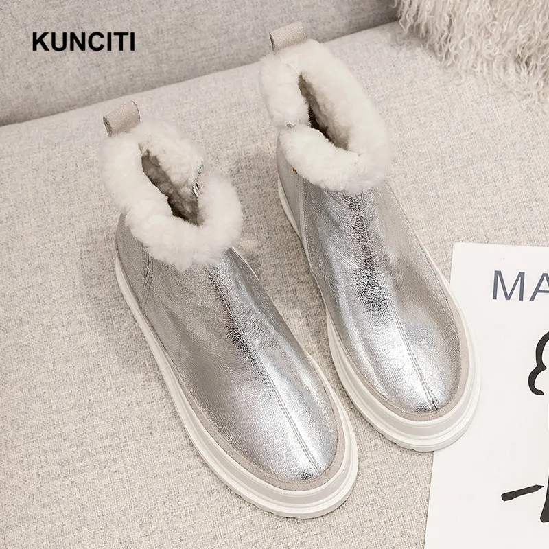 KUNCITI/; женские ботинки; зимние ботинки на платформе; меховые ботинки для женщин; дизайнерская обувь на меху в европейском стиле; высокое качество; Новинка; D9203