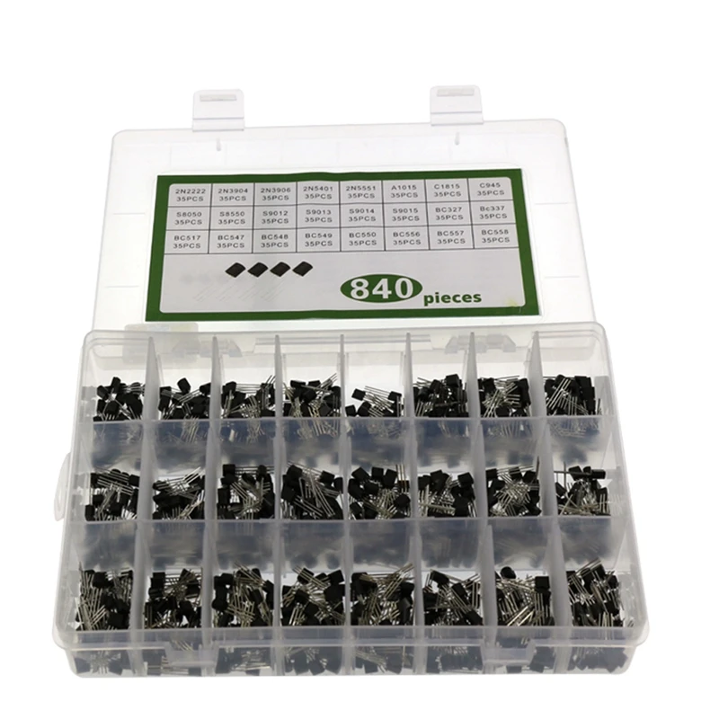 840 Uds 24 valores a 92 Transistor PNP/NPN Kit de surtido de BC327 BC337 BC547 S8050 S8550 2N2222 3904 3906 C945
