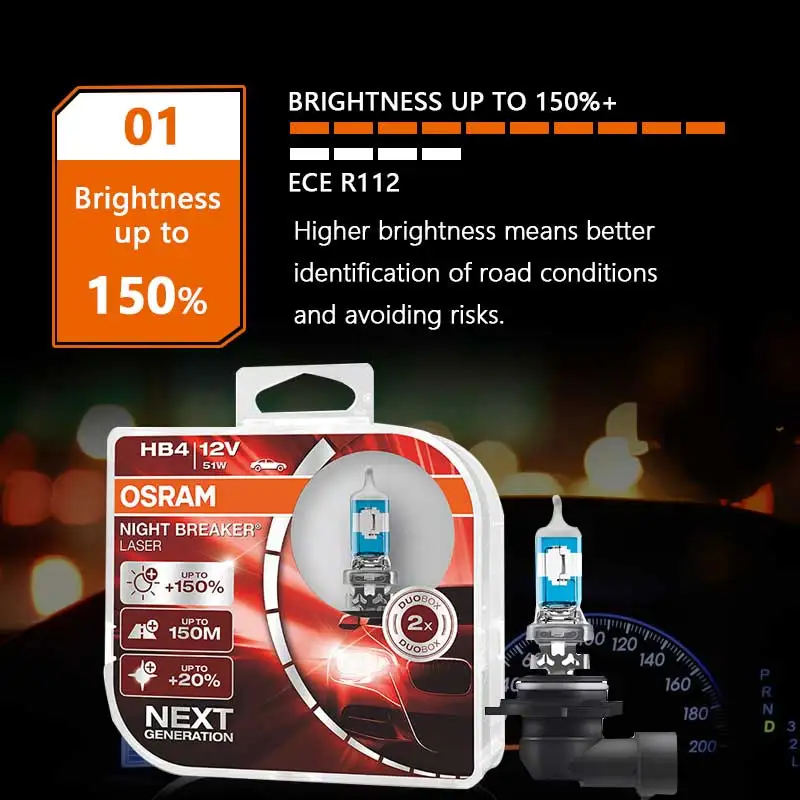 OSRAM Ночной выключатель лазер нового поколения 9006 HB4 12 в 51 Вт P22d автомобильный головной светильник Противотуманные фары+ 150 яркость 9006NL(двойной