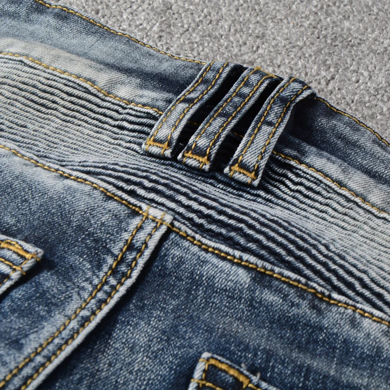 Fashion Streetwear Men Jeans High Quality Retro Blue Spliced Hip Hop Jeans Men Punk Cargo Pants Paint Designer Biker Jeans Homme