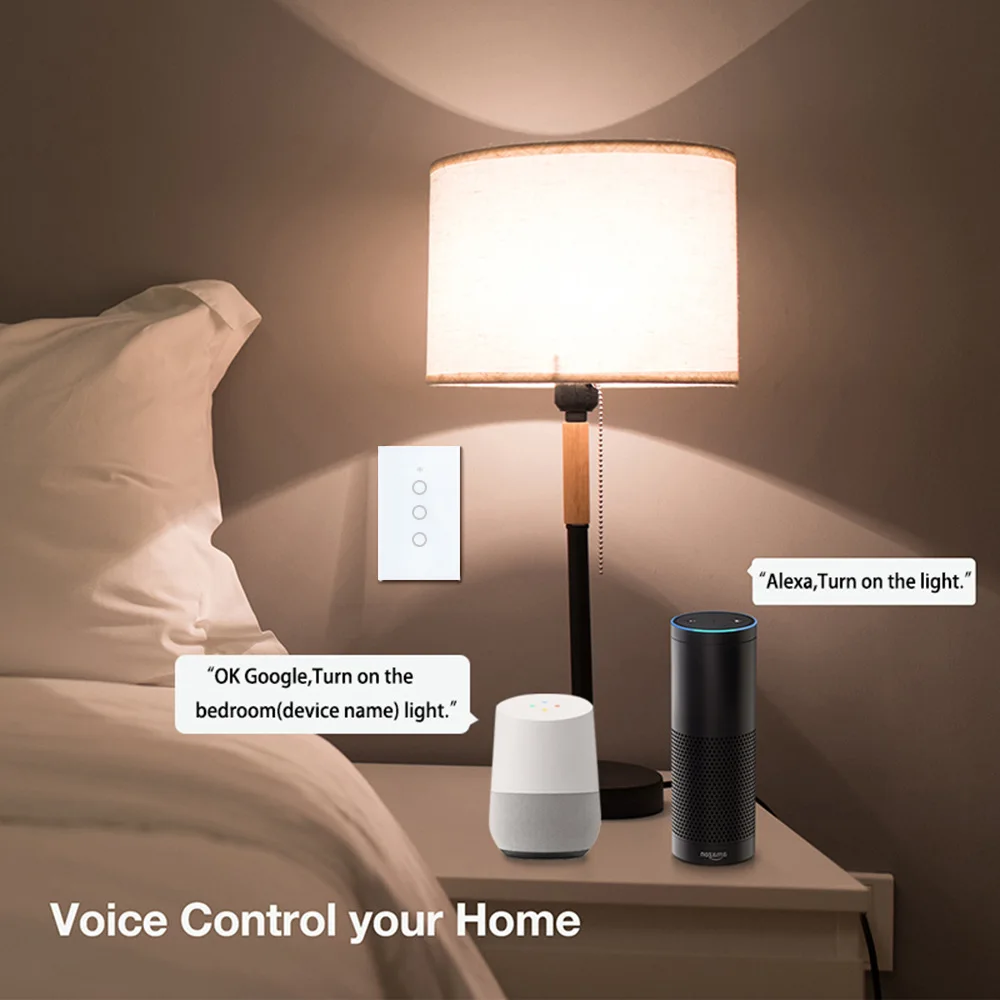 Wi-Fi, умный светильник переключатель Стекло Экран сенсорный Панель голос Управление Беспроводной настенный выключатель работать с Alexa Echo Google Home 1/2/3-Gang