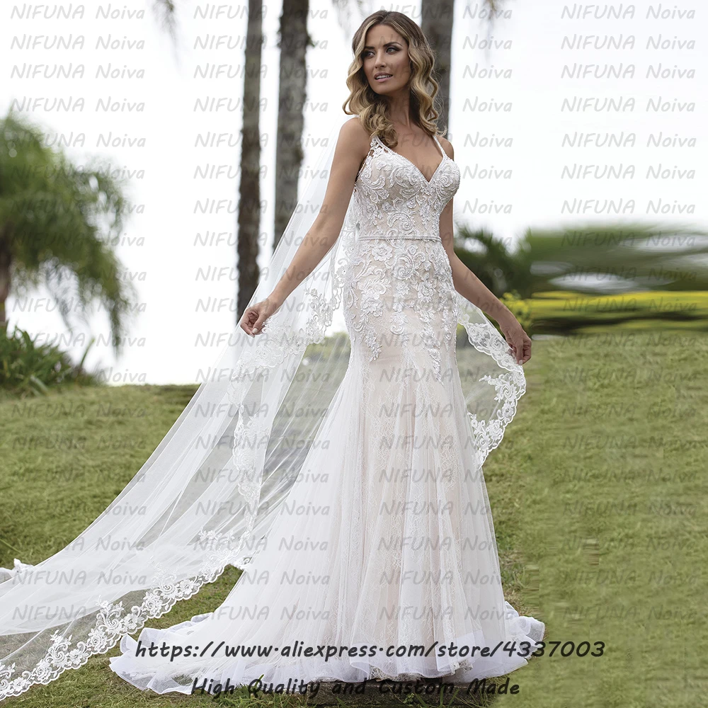 Vestido de Noiva Renda сексуальное с открытой спиной Свадебные платья, Аппликации Роскошный Жемчуг Русалка кружевное свадебное платье vestido de noiva