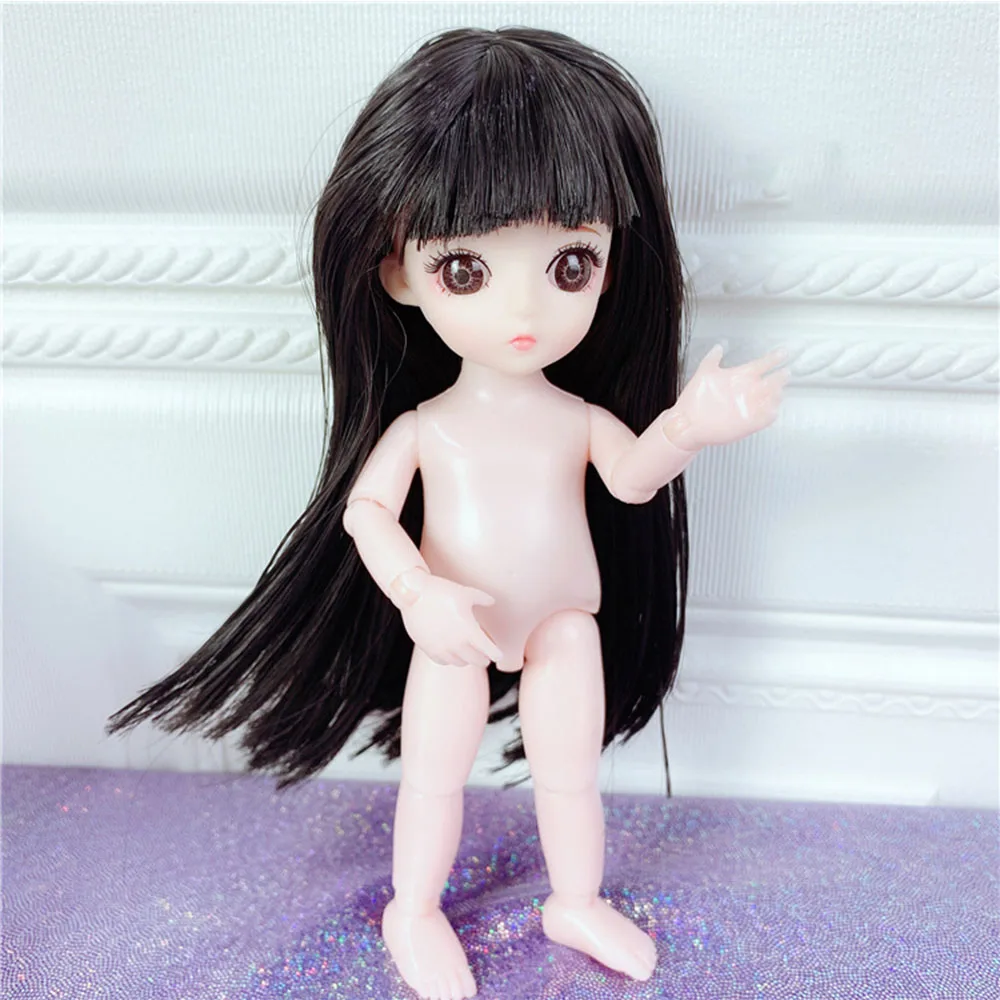 BJD кукла, 13 шаровых шарниров, 3D глаза, BJD, пластиковая кукла, 17 см, куклы для девочек, игрушки, длинный парик, волосы, женская обнаженная тело, модная Кукла - Цвет: Белый