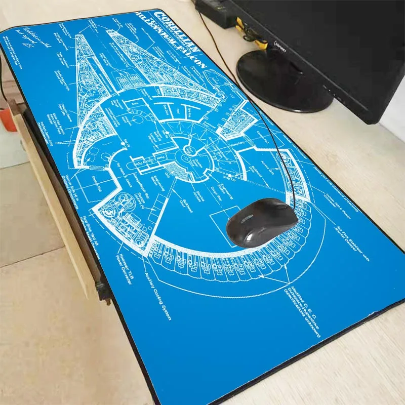 XGZ Star War Spaceship Pattern Speed Locking Edge Large Natural Rubber Mouse Pad Waterproof Game De