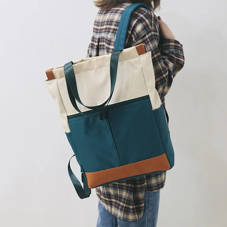

2019 New Style Contrast Color Handbag Nylon Waterproof Drawstring Backpack Large Capacity Schoolbag
