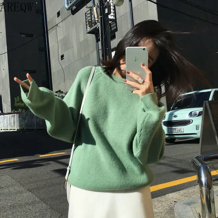 Осенне-зимние женские новые негабаритные уличные Harajuku теплые пуловеры с круглым вырезом корейский женский шикарный вязаный свитер