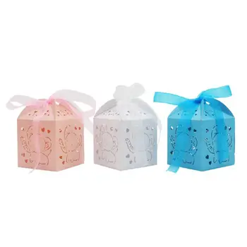 

50pcs Hollow Out Blue Elephant Pattern Candy Boxes Gift Bags Baby Shower Party