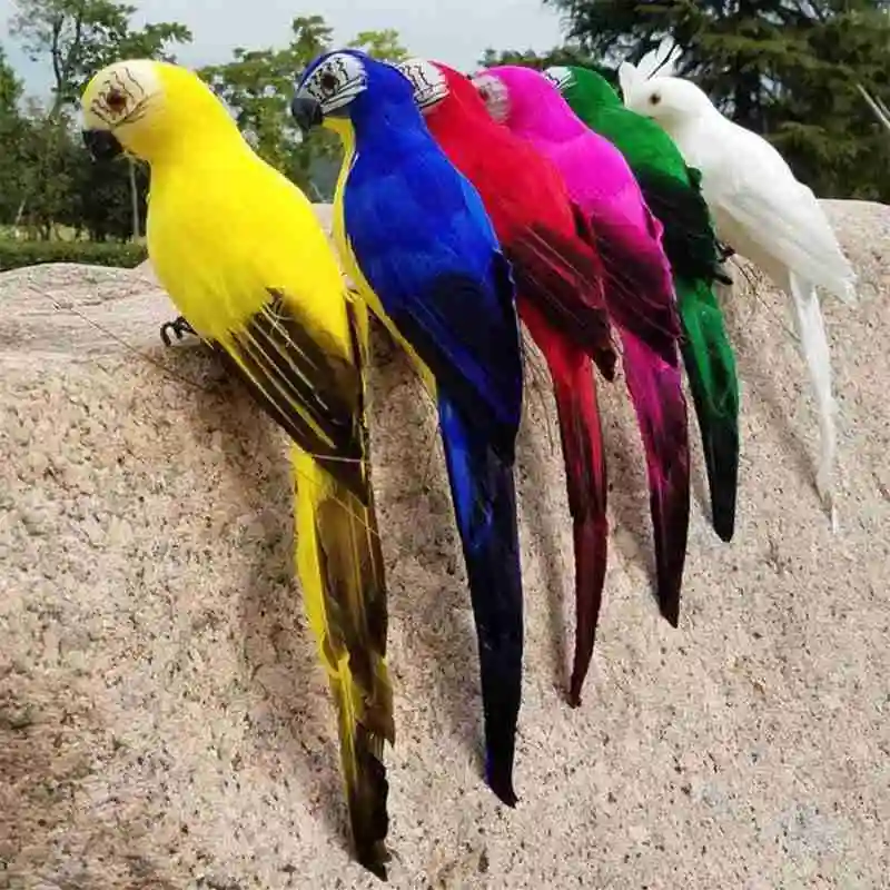25cm 35cm Simulation Parrot Creative Feather Lawn Figurine Ornament Animal Bird Outdoor Garden Party Prop Decoration Miniature