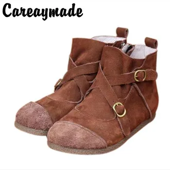 

Careaymade-Genuine Leather Martin boots,The retro Mori retro buckled with soft leather side zipper comfortable simple boots