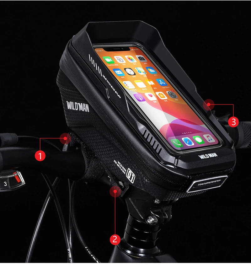 WILD MAN Rainproof Bicycle Bag Hard Shell Bike Front Bag Touch Screen Cycling Bag 6.7 Inch Phone Case Bag Bicycle Accessories