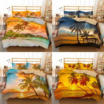 

Coconut Tree 3D Duvet Cover Set 2/3pcs Plant Pillowcase Bedding Set For Kids Bedclothes Queen King Twin Size Bed Set