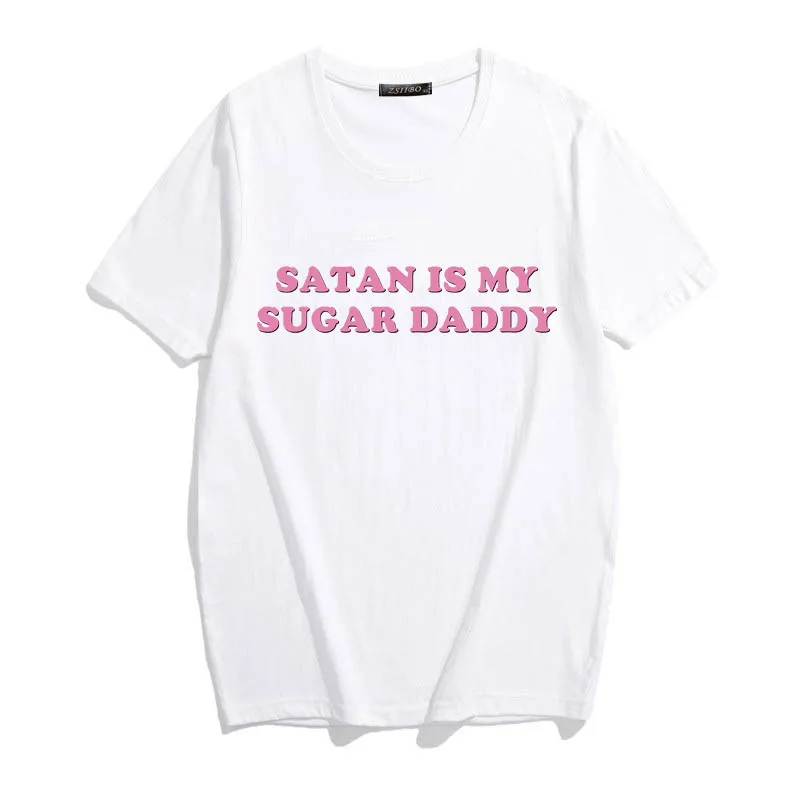 2 Yes Daddy сатана мой сахар папа эстетическое розовое письмо печати Kawaii топы летние милые Ulzzang Harajuku Повседневная шикарная женская футболка - Цвет: 2