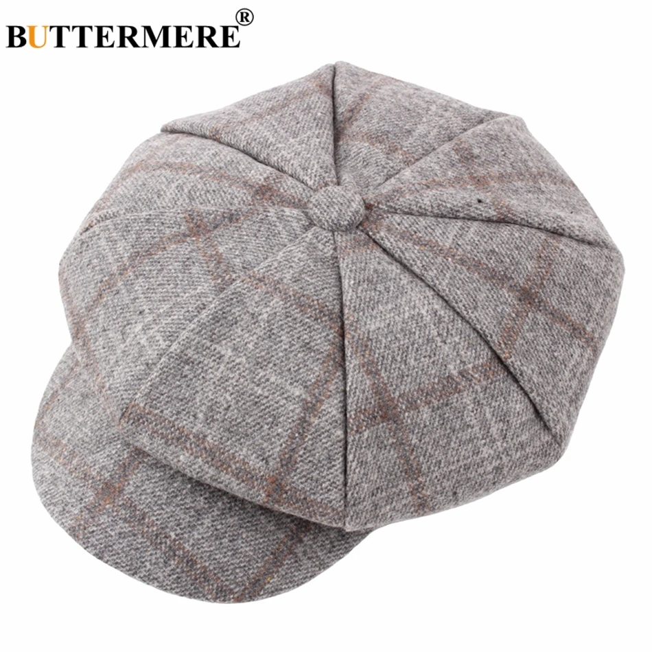 BUTTERMERE Women Wool Tweed Caps Newsboy Female Male Vintage Army Green Plaid Flat Caps Spring Painters Cabbie Duckbill Hat 2021