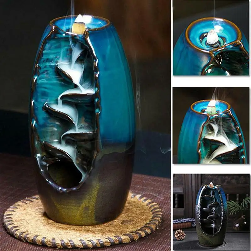 

Ceramic Backflow Incense Burner Antique Waterfall Incense Holder Home Office Decoration Aromatherapy Ornament Incense Burner