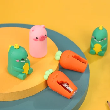 

1pc Creative Hand Turned Pencil Sharpener Cartoon Dinosaur And Carrot Mini Portable Sharpener Single Multifunctional Stationery