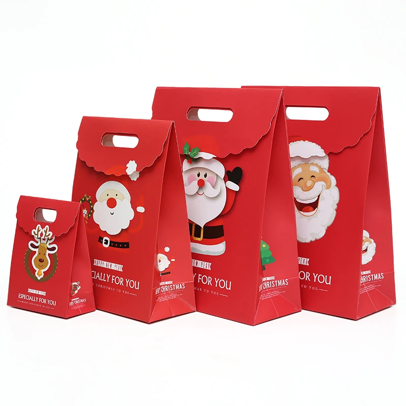 10pcs Christmas Gift Bags Santa Sack Portable Paper Bag Party Candy Favors Pack Box Decorations for Home Kid New Year accessory