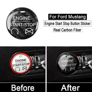 

For Ford Mustang Car Stickers Decoration True Carbon Fiber Engine Start Stop Button 2015 2016 2017 2018 Auto Accessories