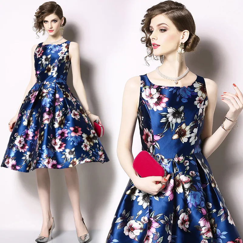 

Photo Shoot 2019 New Style Fashion Occident Fashion WOMEN'S Dress Flower Floral Printed Dress