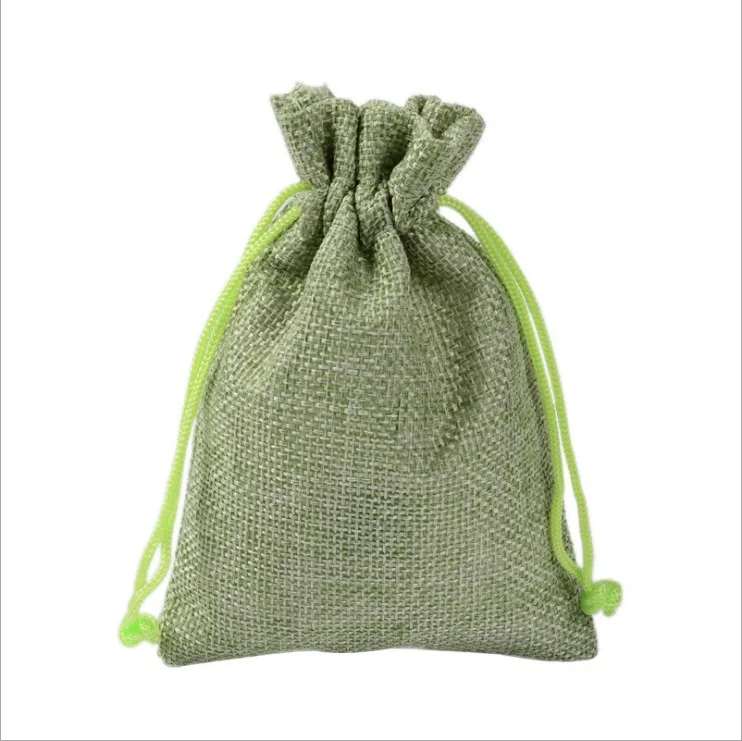 light green Джутовые мешки со шнурком ручной работы для Hessian, подарок на свадьбу, украшения для мыла, рождественские кофейные пучки, мешковины, упаковка, 100 шт - Цвет: light green
