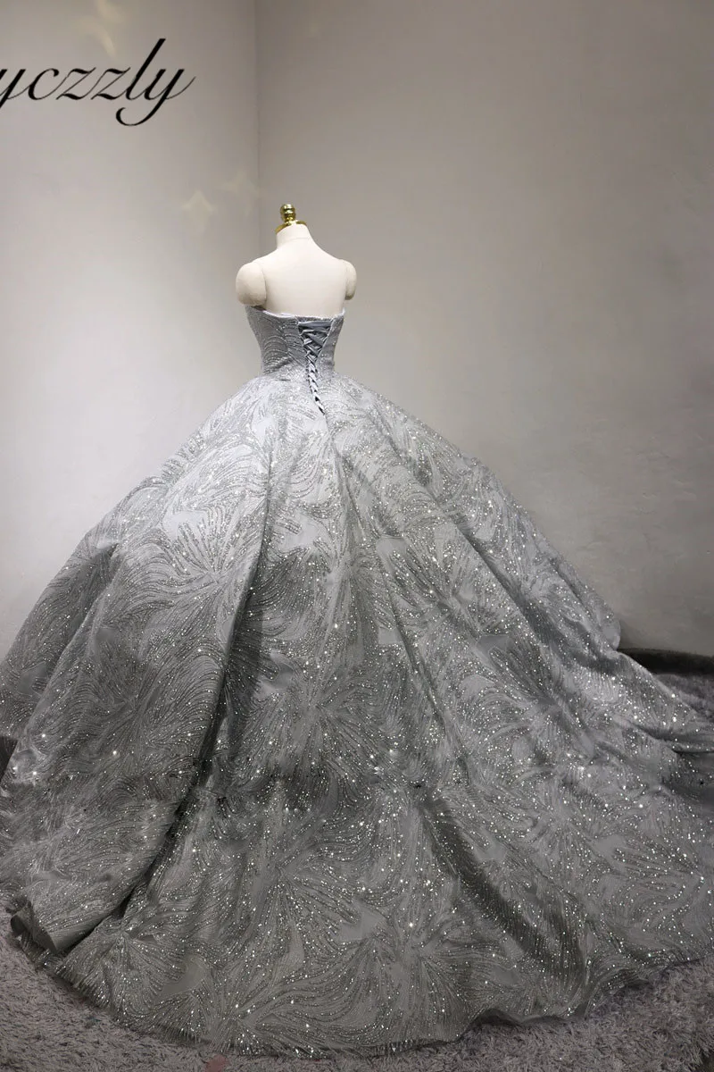 Роскошные Bling свадебное платье Серый Милая Пышное Бальное Платье элегантное женское вечернее платье свадебное платье с кристаллами Vestidos De Novia RW302
