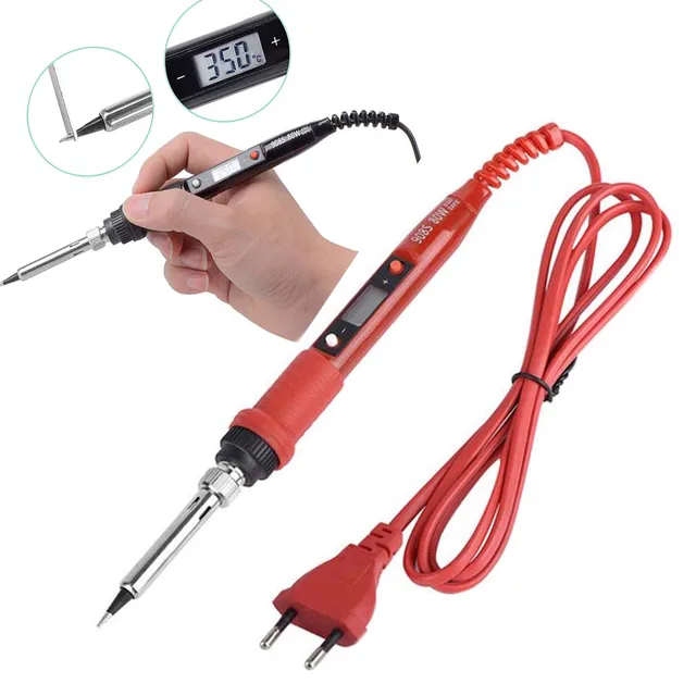 Saldatore Elettrico 220V 80W Joselin - Temperatura Regolabile 180-500&deg;C, Display LCD, Punte Incluse, Spina UE