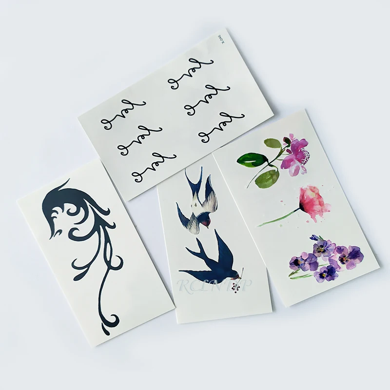 Waterproof Temporary Tattoo Sticker line totem color flower bird letter small tatto flash tatoo fake tattoos for women men kid - Color: Plum