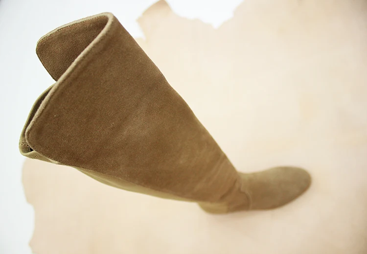 Over The Knee Women Boots Beige Suede Leather Long Boot Black Stretch Fabric Patchwork Shoes Med Heels Slip On Ladies