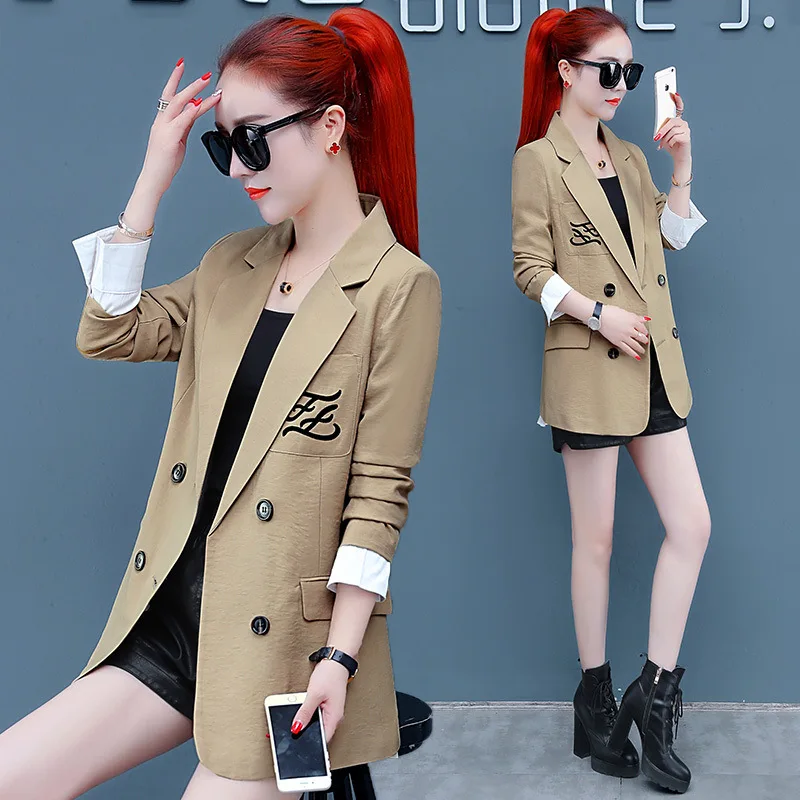 

Khaki Suit Jacket Women's 2019 Autumn New Style Loose-Fit Versatile Suit Early Autumn Graceful Korean-style Overcoat
