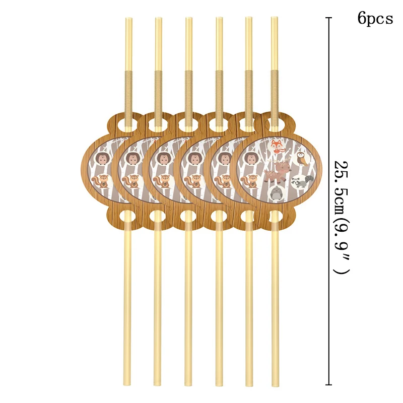 straw 6pcs Подарочная бутиковая посуда для животных, 7 дюймов, тарелки, шт. И 10 pas, салфетки для детского душа, день рождения, вечерние - Цвет: straw 6pcs