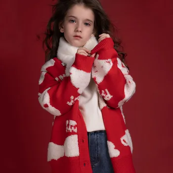 

Autumn Winter Cardigan Knit Sweaters For Girls Children Long Sleeve Single Breasted Pullovers Kids Thicken Warm Knitwear Tops