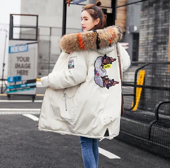 CHRLEISURE Женская хлопковая стеганая Толстая теплая длинная пуховая куртка зимнее