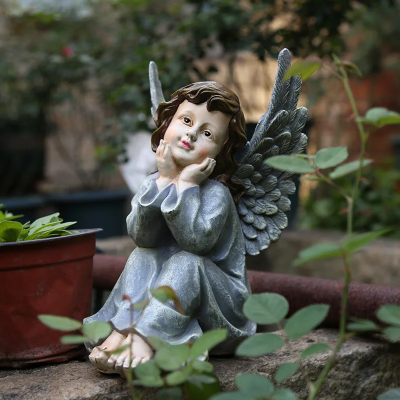 

Retro Resin Figure Angel sculpture Ornaments outdoor gardening Garden Decor Courtyard Decoration Crafts Gifts Home Decoration