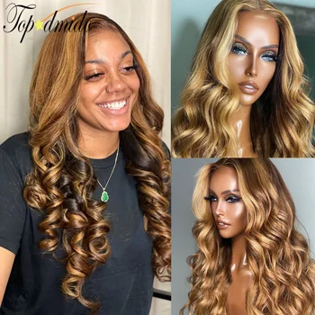 

Topodmido Body Wave Remy Human Hair Lace Front Wig With Pre Plucked Hairline Brown Color Malaysian Hair Front Lace Wigs